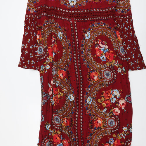 Joe Browns Womens Red Floral Viscose Maxi Size 16 V-Neck Button