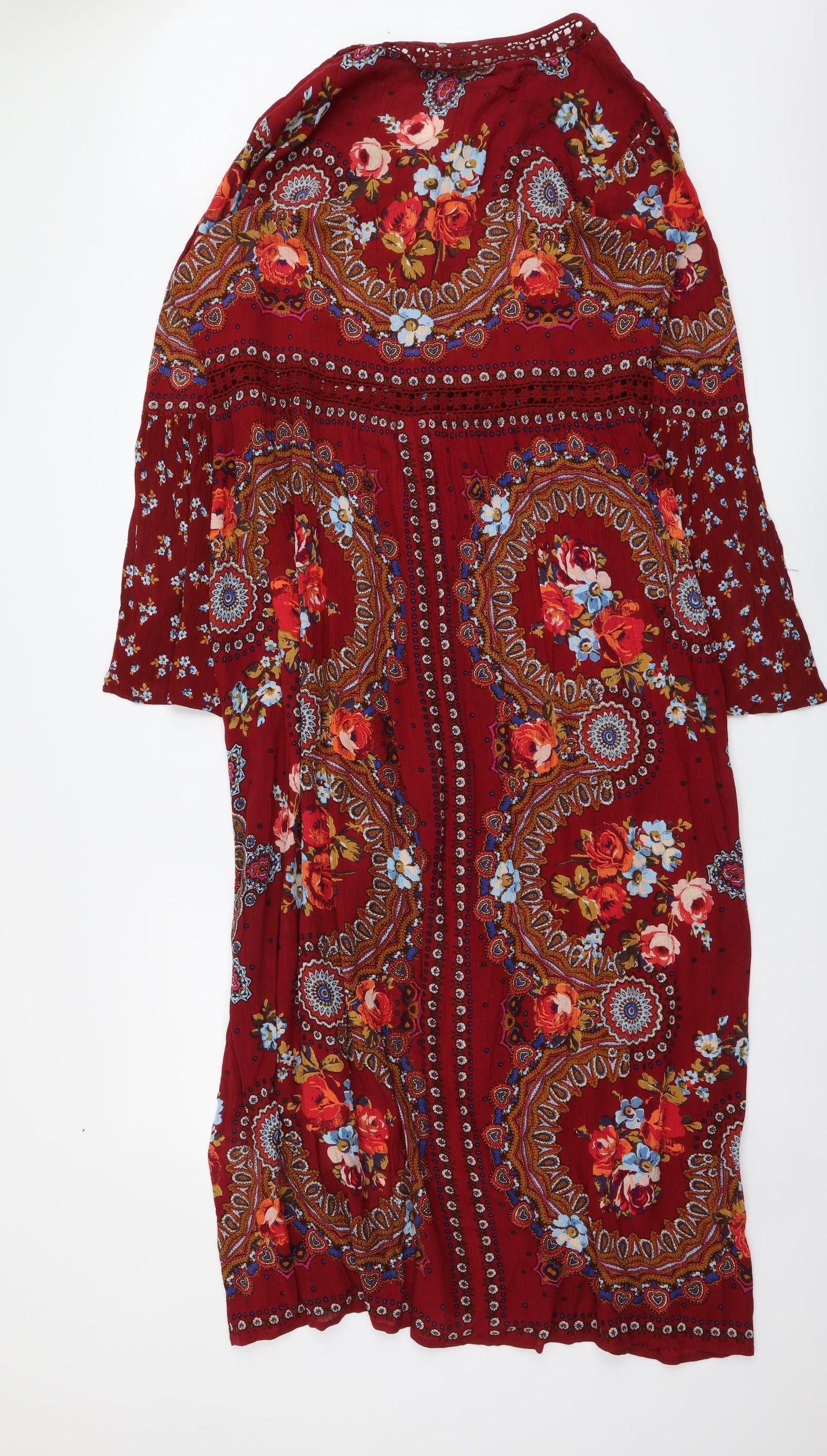 Joe Browns Womens Red Floral Viscose Maxi Size 16 V-Neck Button