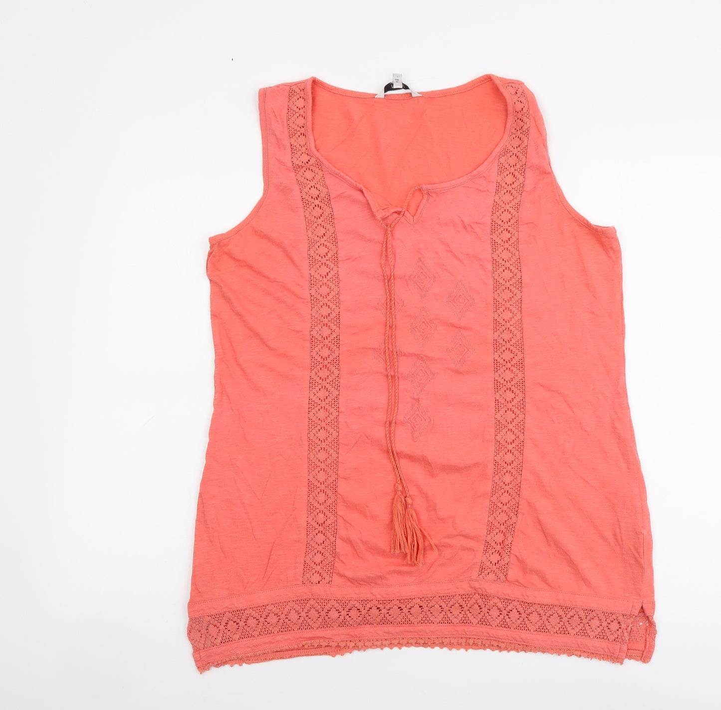 NEXT Womens Orange Cotton Basic Tank Size 14 Round Neck