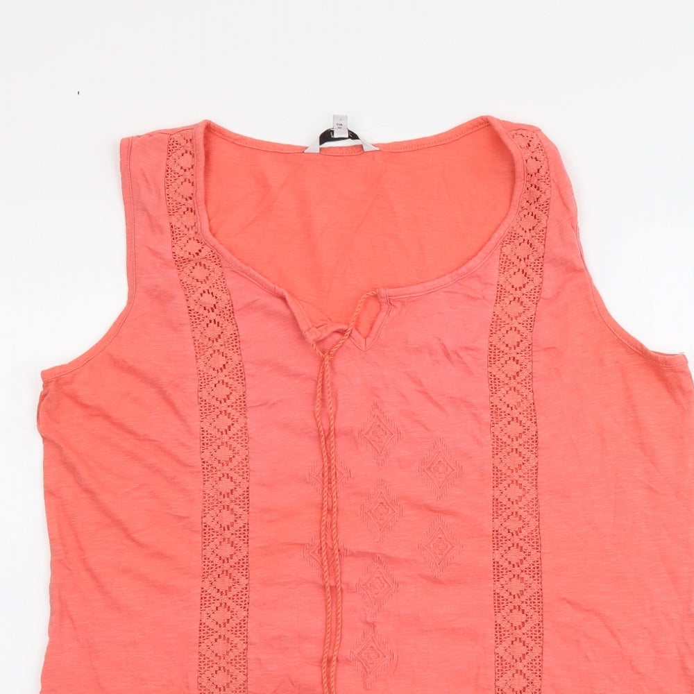 NEXT Womens Orange Cotton Basic Tank Size 14 Round Neck