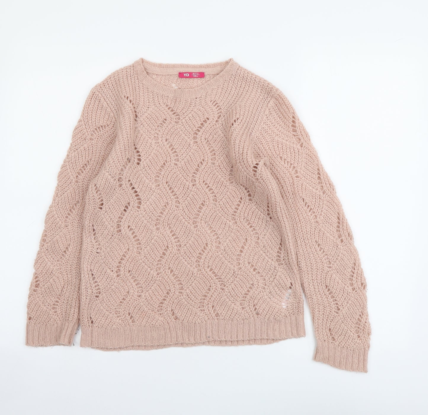 Young Dimension Girls Pink Round Neck Acrylic Pullover Jumper Size 10-11 Years Pullover