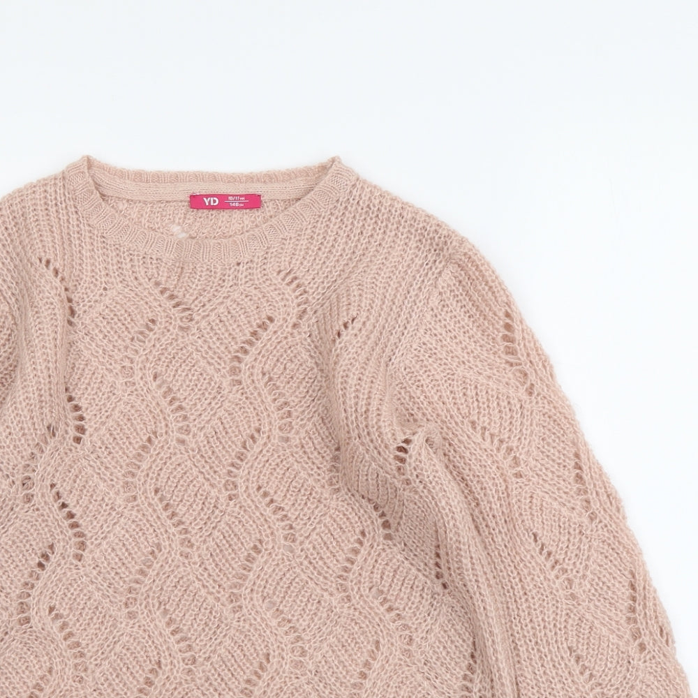 Young Dimension Girls Pink Round Neck Acrylic Pullover Jumper Size 10-11 Years Pullover