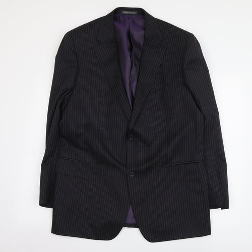 Lee Greenwood Mens Black Striped Wool Jacket Suit Jacket Size L