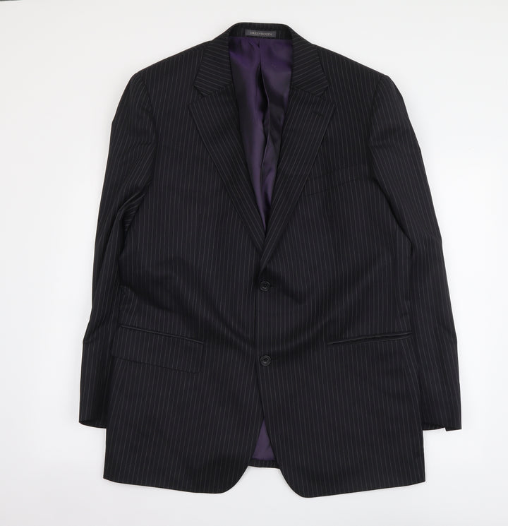 Lee Greenwood Mens Black Striped Wool Jacket Suit Jacket Size L