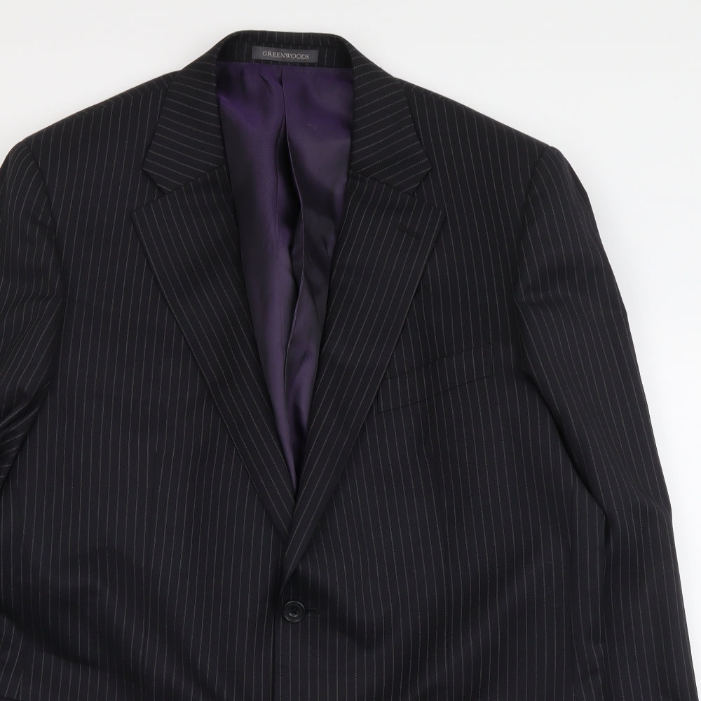 Lee Greenwood Mens Black Striped Wool Jacket Suit Jacket Size L