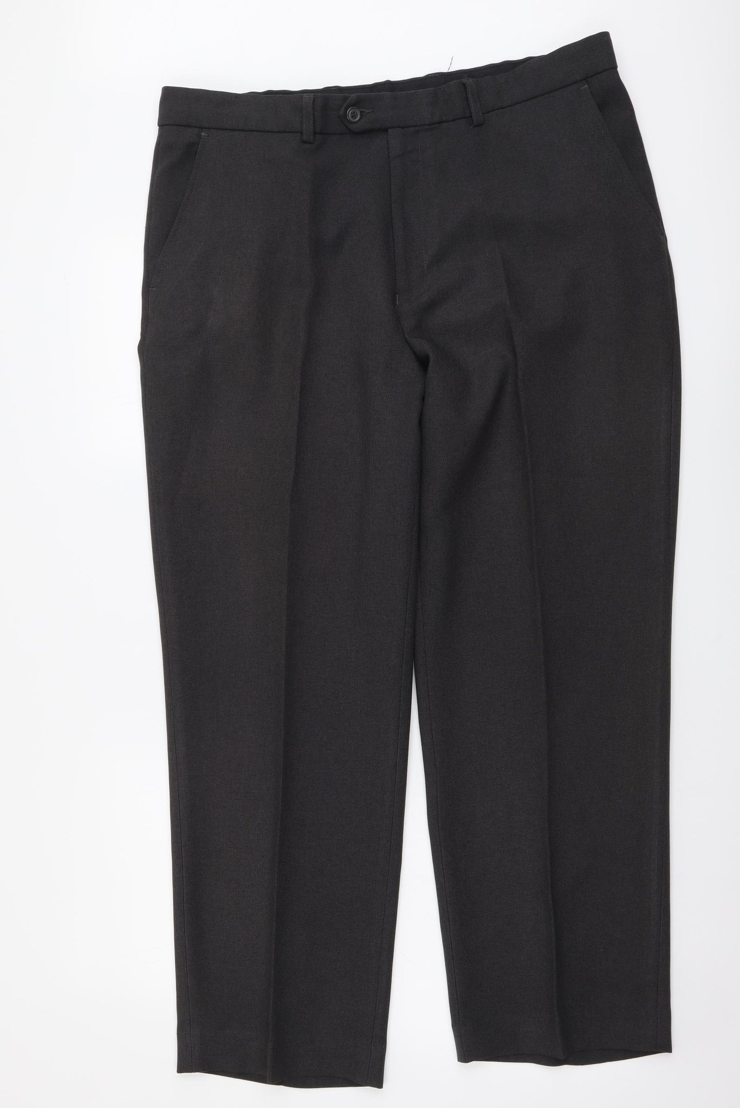 Lincoln Mens Grey Polyester Trousers Size 38 in L29 in Regular Button