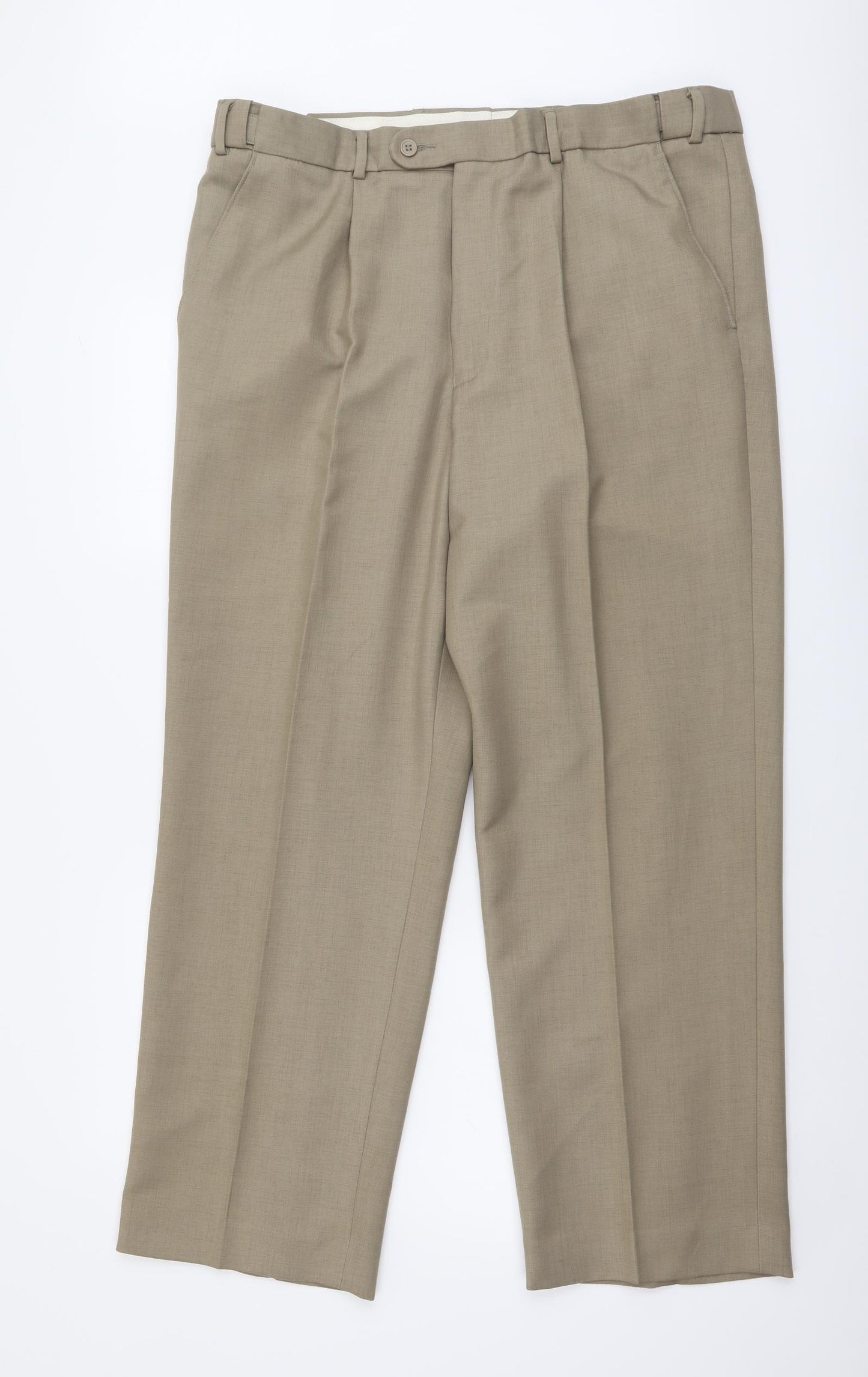 Taylor & Wright Mens Beige Polyester Trousers Size 38 in L29 in Regular Button