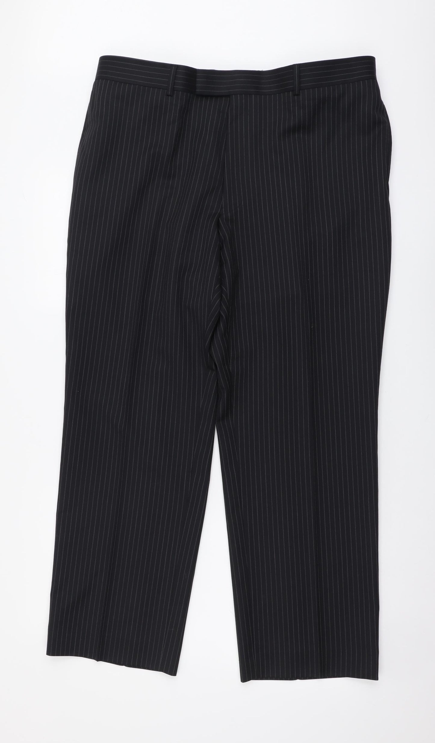 Lee Greenwood Mens Black Striped Wool Trousers Size 38 in L29 in Regular Button