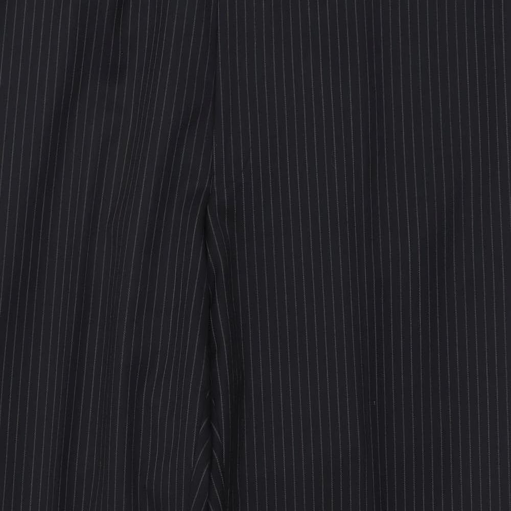 Lee Greenwood Mens Black Striped Wool Trousers Size 38 in L29 in Regular Button