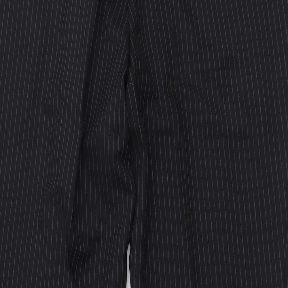 Lee Greenwood Mens Black Striped Wool Trousers Size 38 in L29 in Regular Button