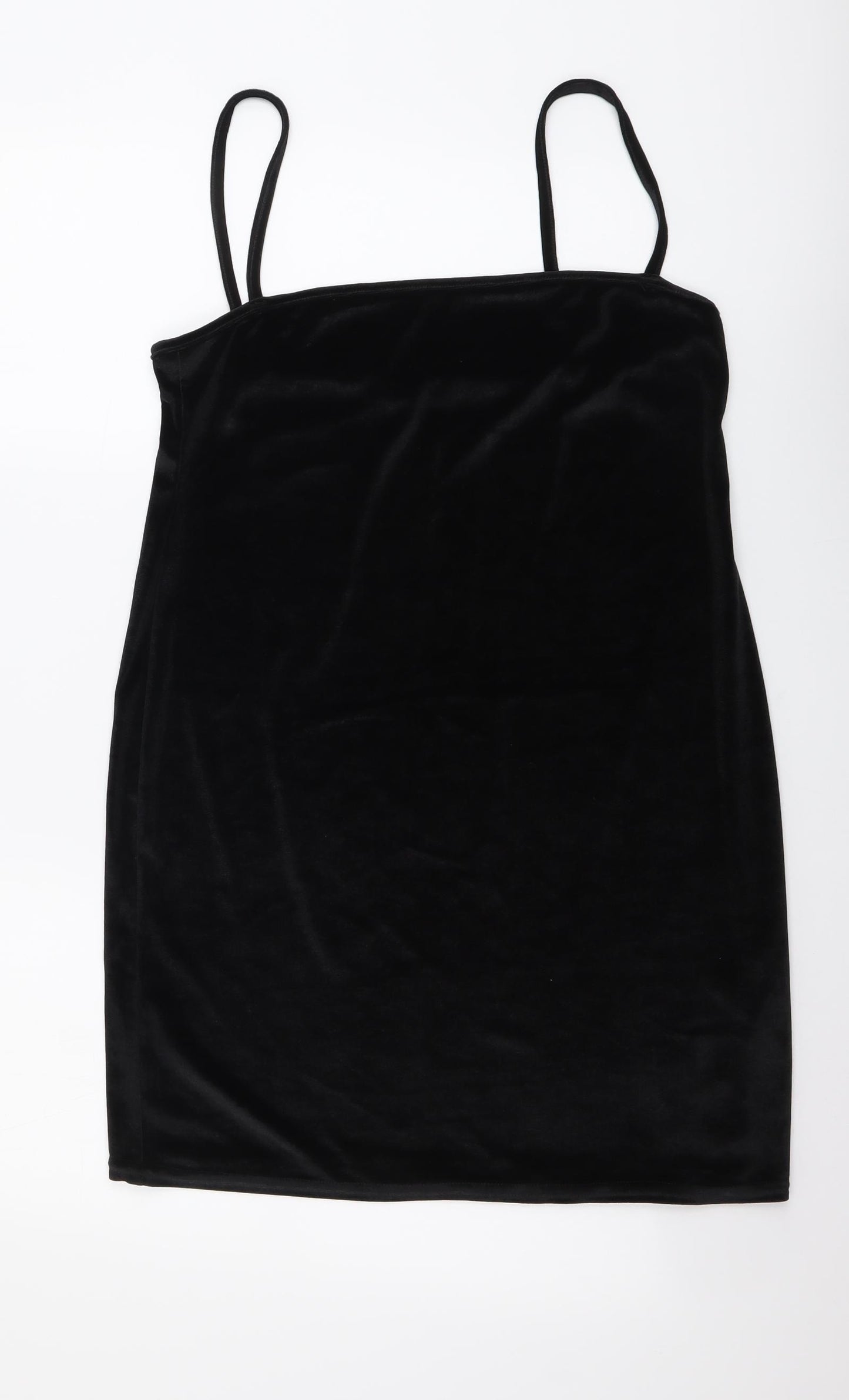 PRETTYLITTLETHING Womens Black Polyester Mini Size 16 Square Neck Pullover