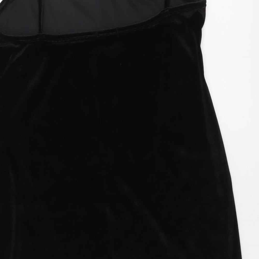 PRETTYLITTLETHING Womens Black Polyester Mini Size 16 Square Neck Pullover