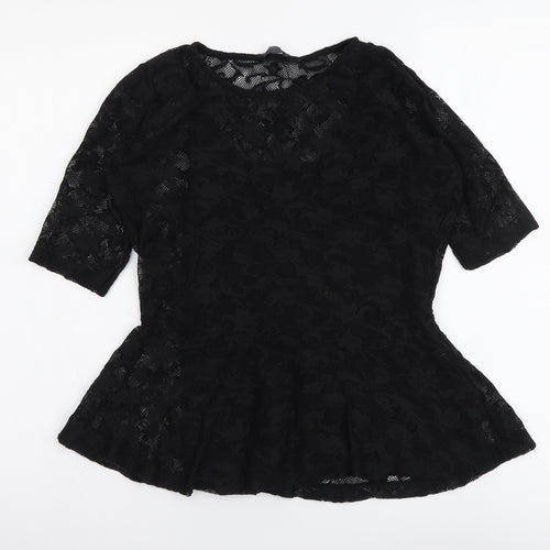 Dorothy Perkins Womens Black Polyester Basic Blouse Size 10 Round Neck