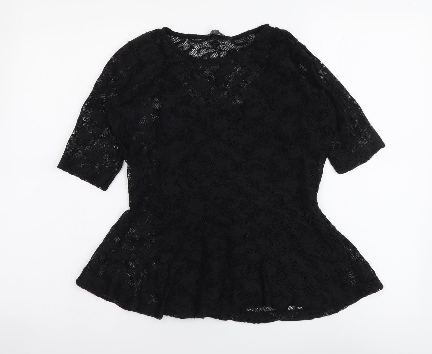 Dorothy Perkins Womens Black Polyester Basic Blouse Size 10 Round Neck