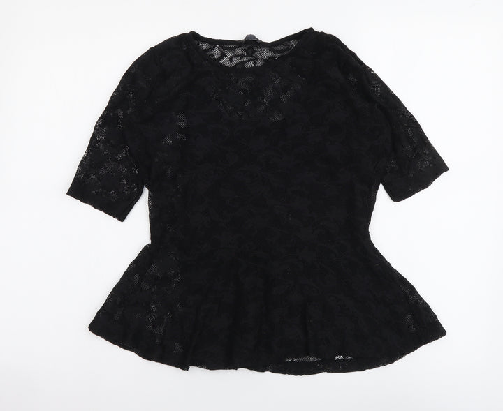 Dorothy Perkins Womens Black Polyester Basic Blouse Size 10 Round Neck
