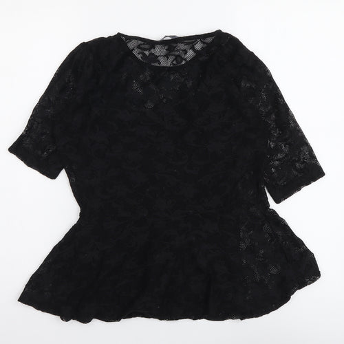 Dorothy Perkins Womens Black Polyester Basic Blouse Size 10 Round Neck