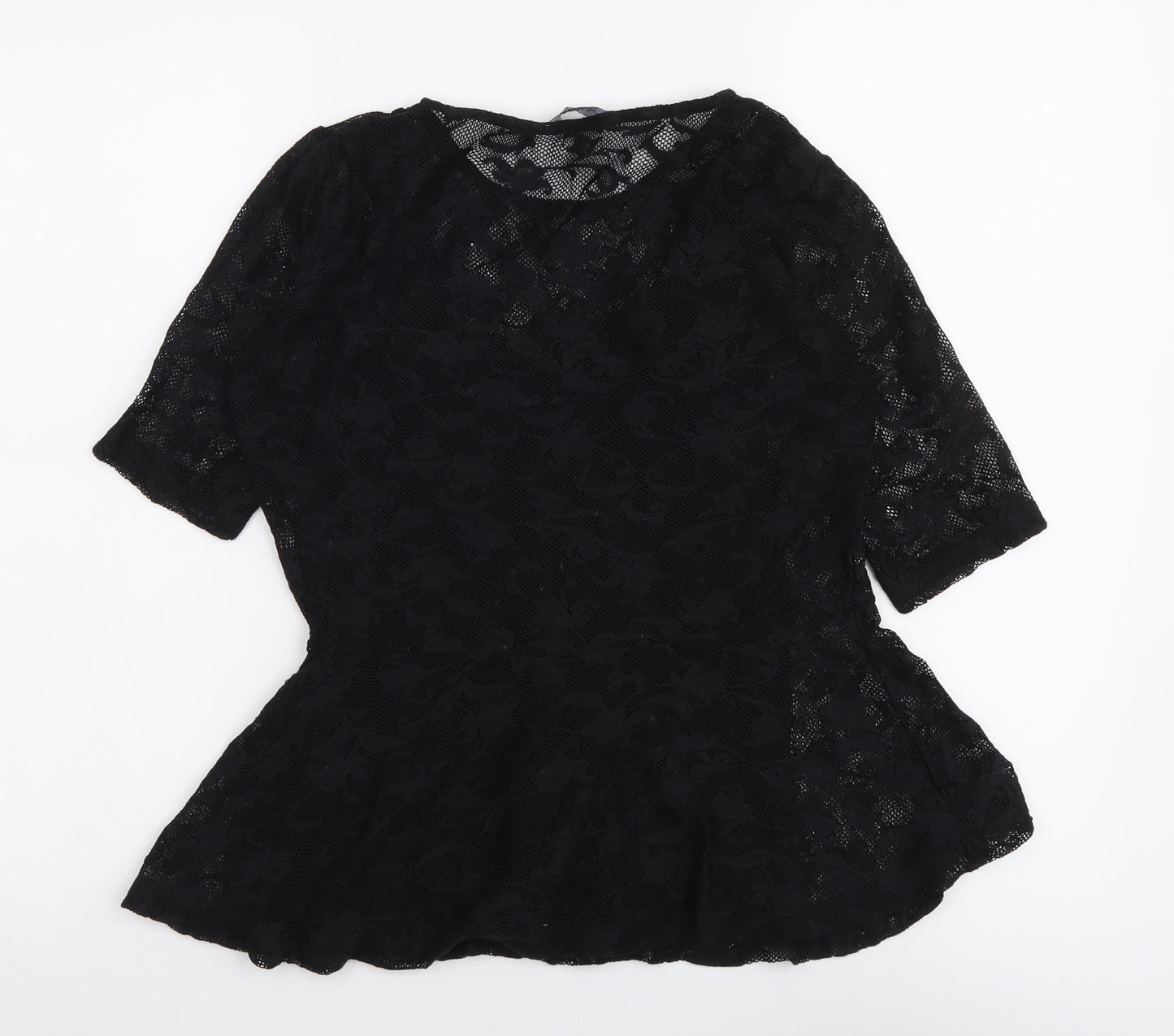 Dorothy Perkins Womens Black Polyester Basic Blouse Size 10 Round Neck
