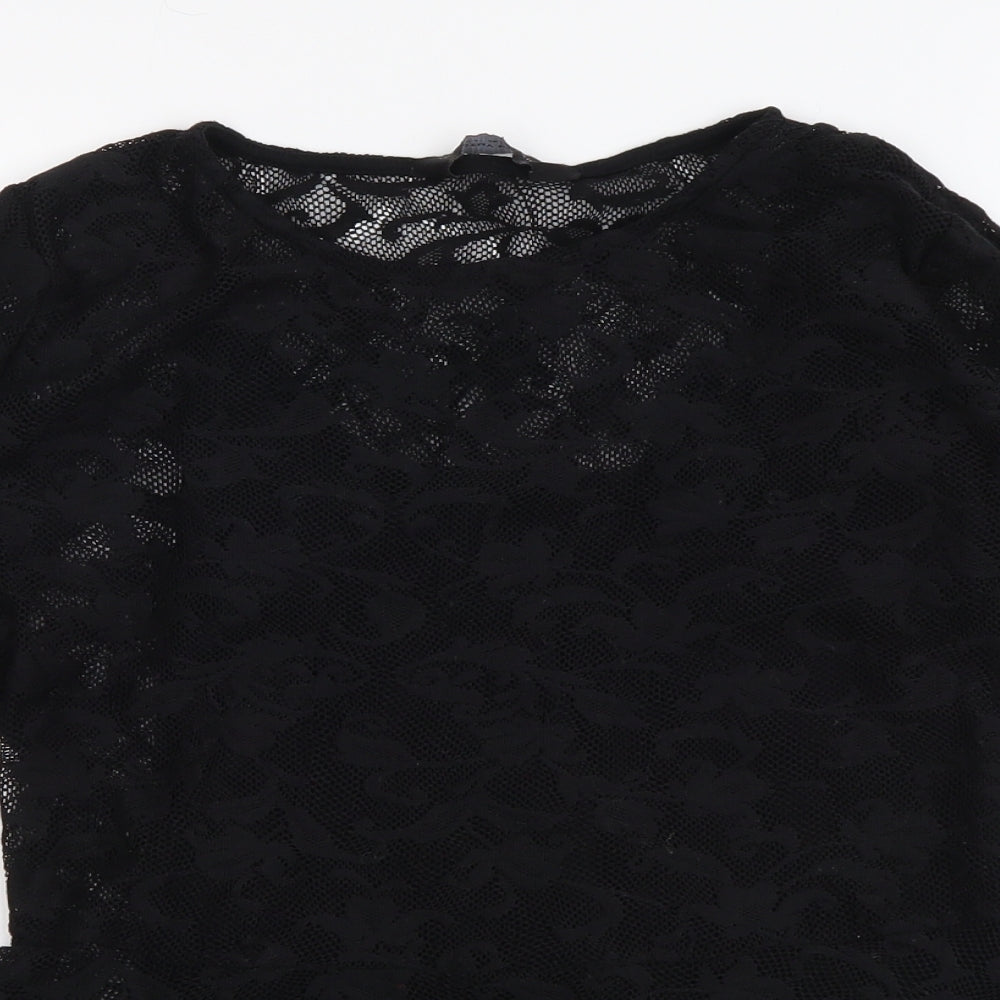 Dorothy Perkins Womens Black Polyester Basic Blouse Size 10 Round Neck