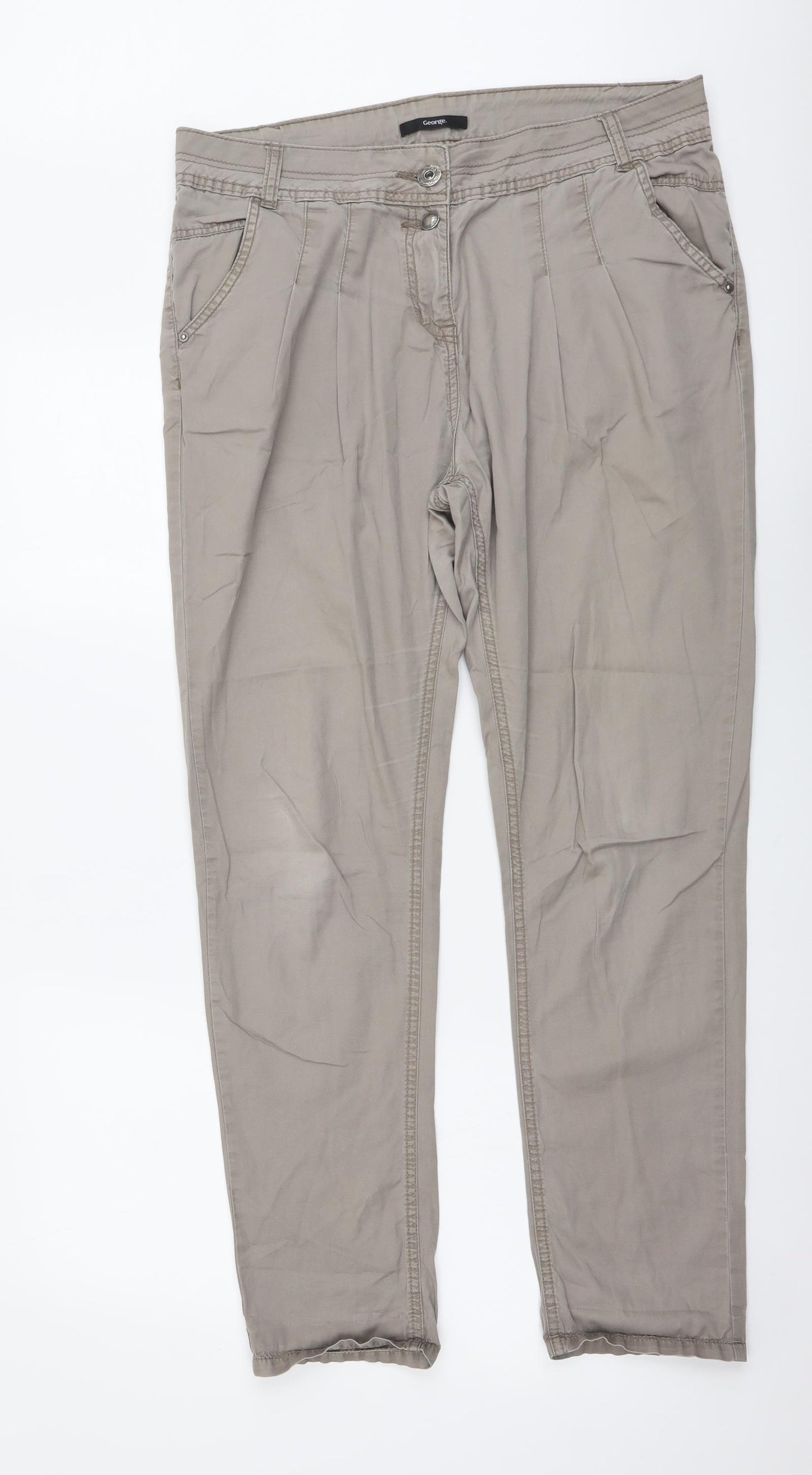 George Womens Beige Cotton Trousers Size 12 L28 in Regular Button
