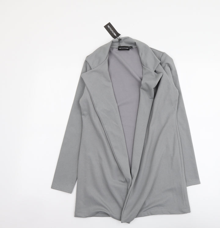 PRETTYLITTLETHING Womens Grey Jacket Size 10 Hook & Eye