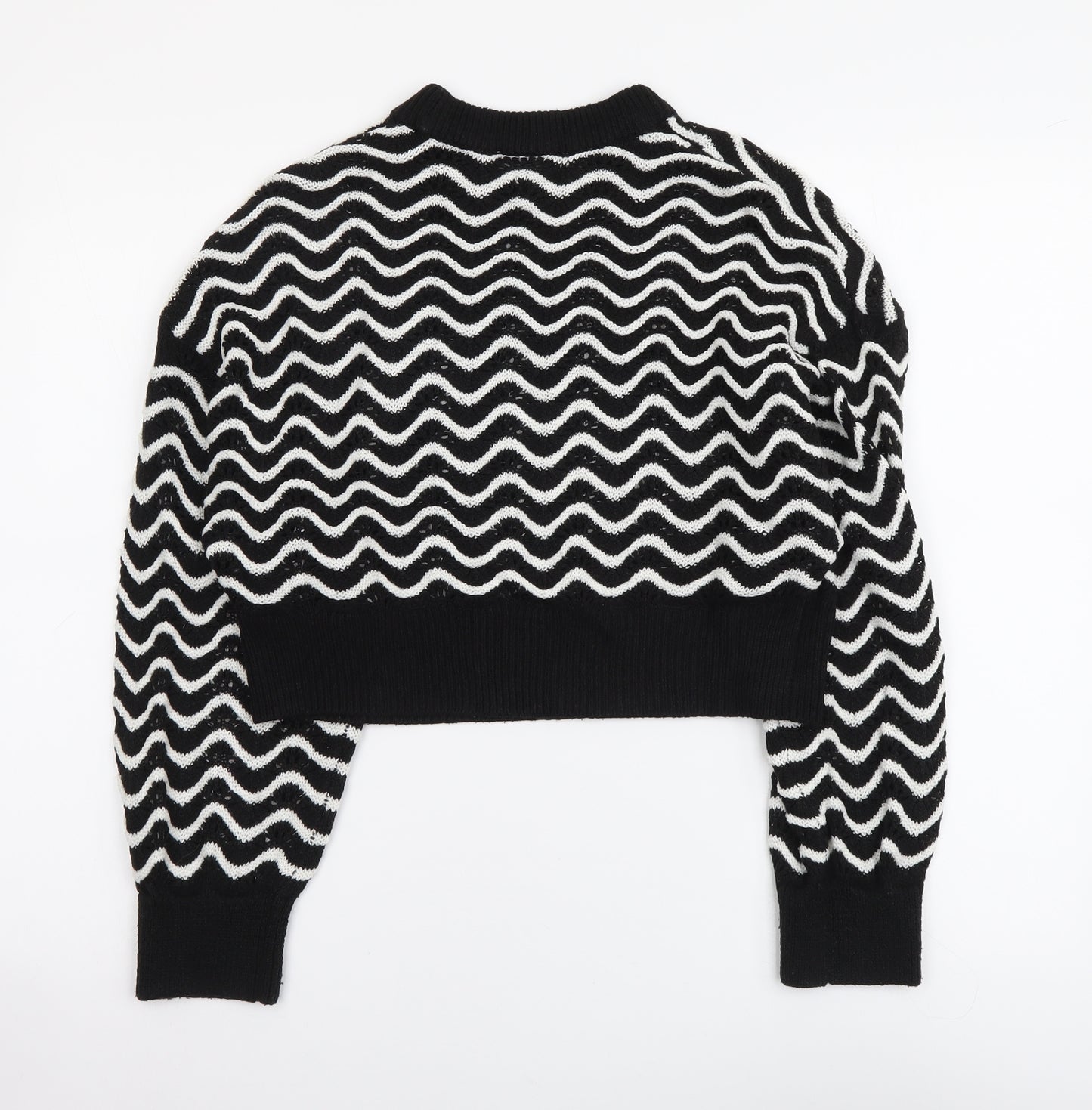 H&M Womens Black Round Neck Striped Acrylic Pullover Jumper Size XS