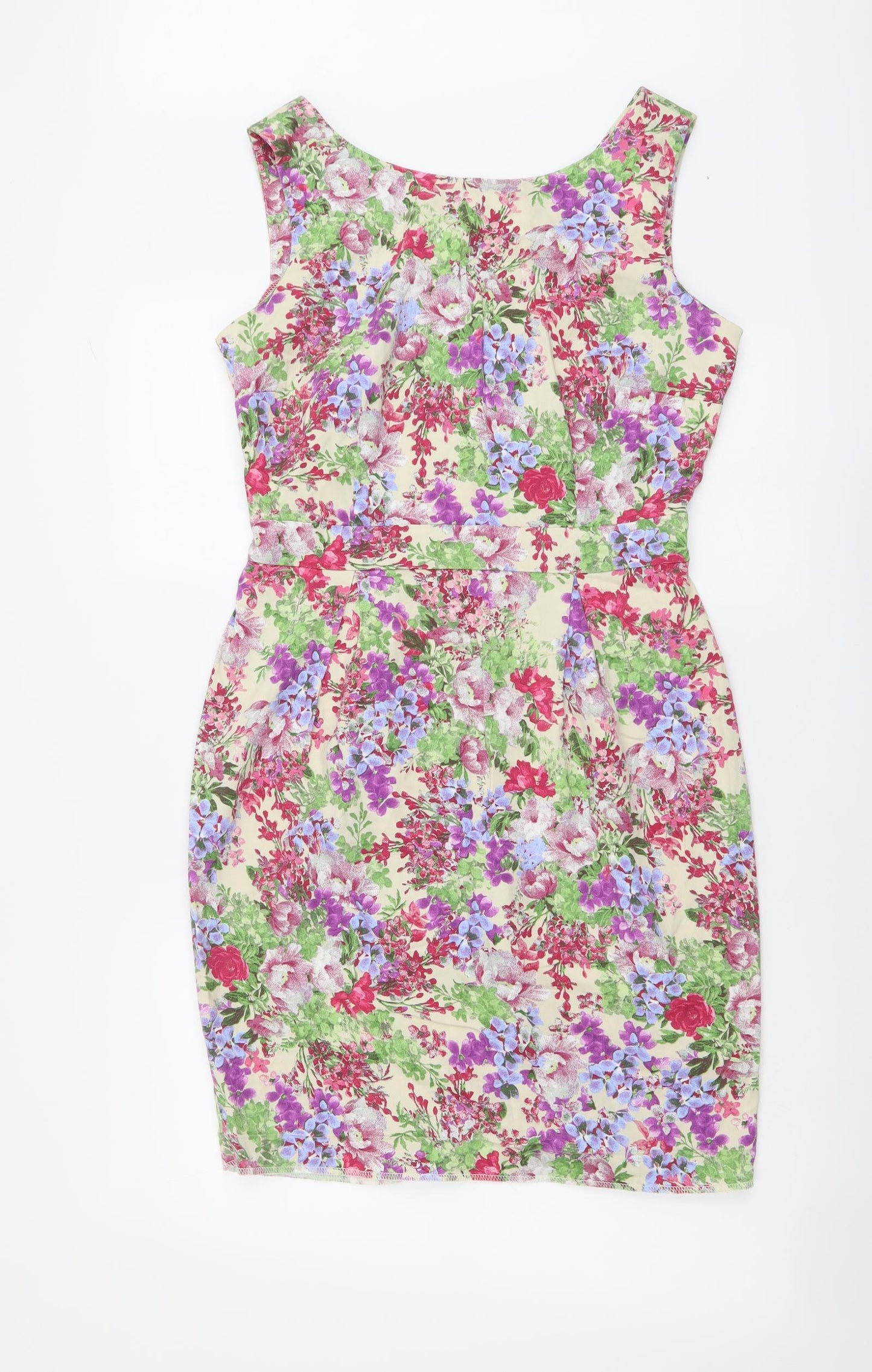 F&F Womens Multicoloured Floral Cotton Tank Dress Size 12 Round Neck Zip