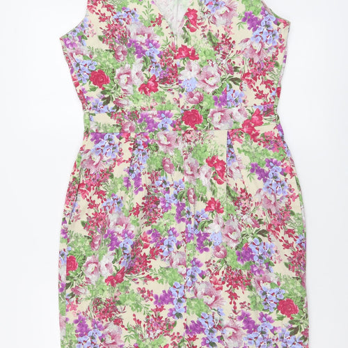 F&F Womens Multicoloured Floral Cotton Tank Dress Size 12 Round Neck Zip