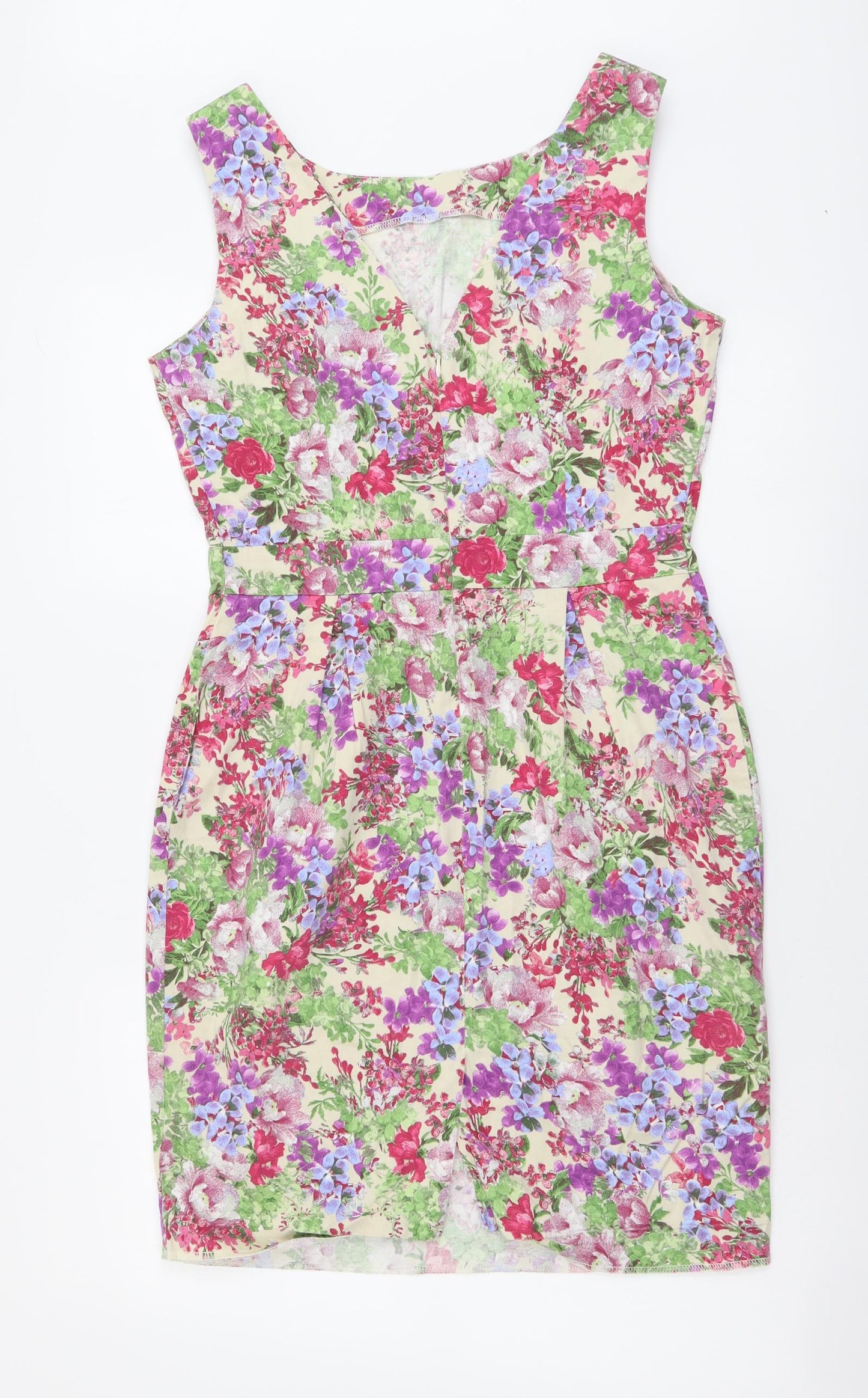 F&F Womens Multicoloured Floral Cotton Tank Dress Size 12 Round Neck Zip