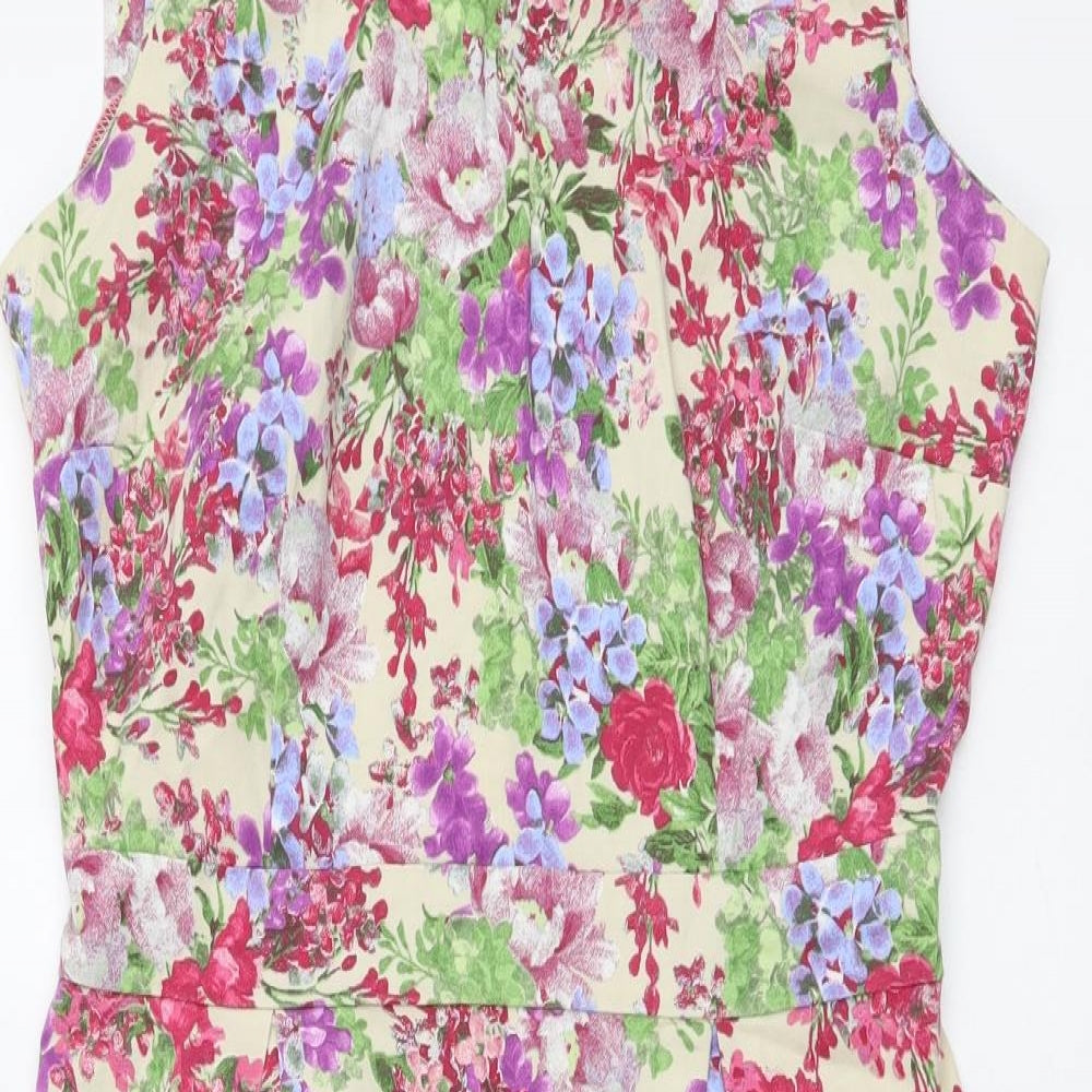 F&F Womens Multicoloured Floral Cotton Tank Dress Size 12 Round Neck Zip