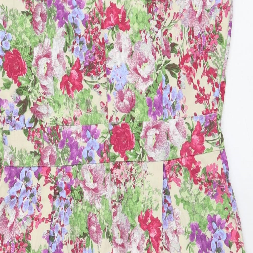 F&F Womens Multicoloured Floral Cotton Tank Dress Size 12 Round Neck Zip