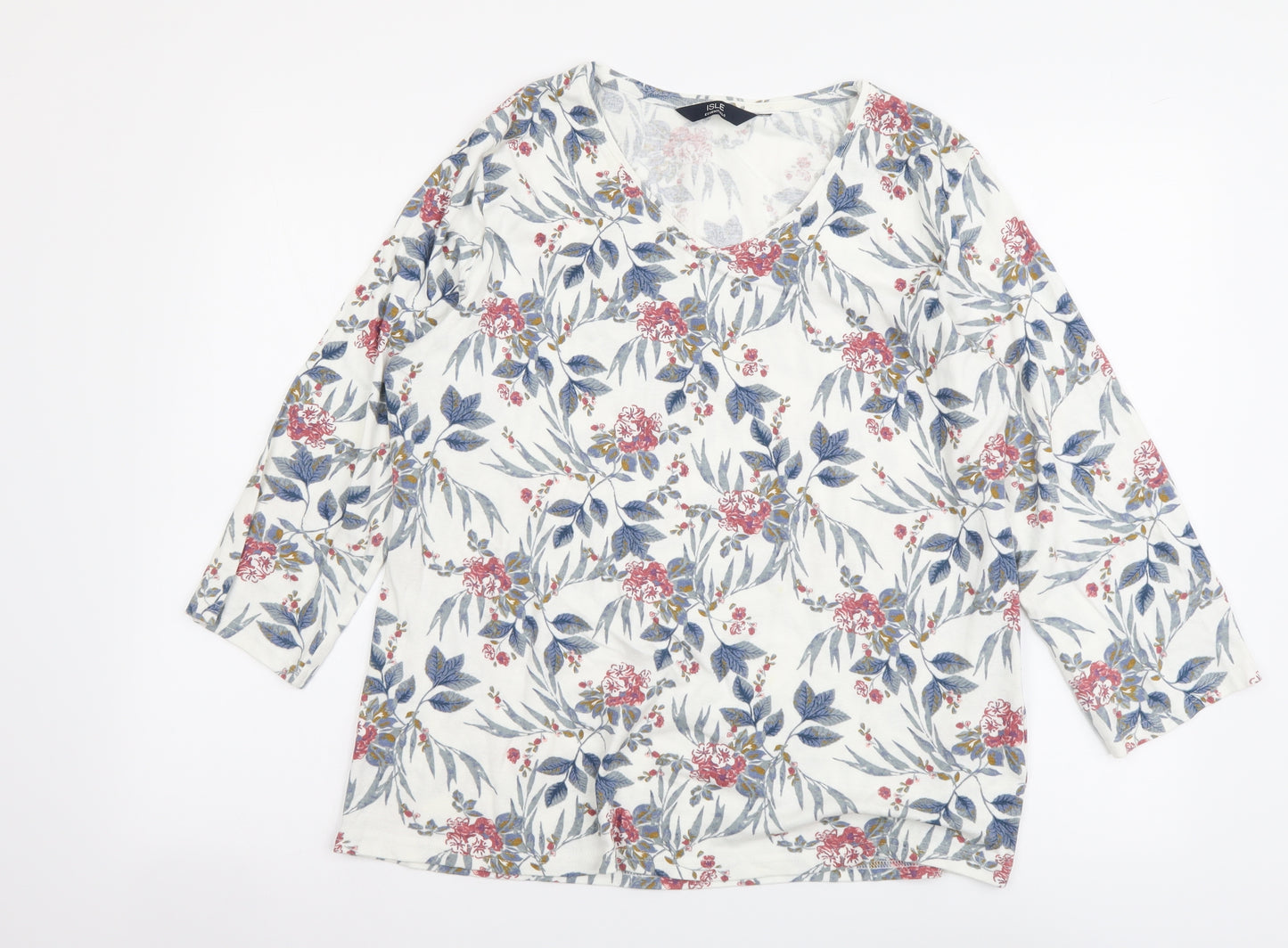 Isle Womens Multicoloured Floral Cotton Basic T-Shirt Size 10 V-Neck