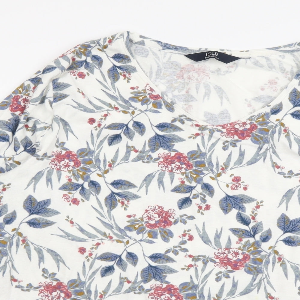 Isle Womens Multicoloured Floral Cotton Basic T-Shirt Size 10 V-Neck