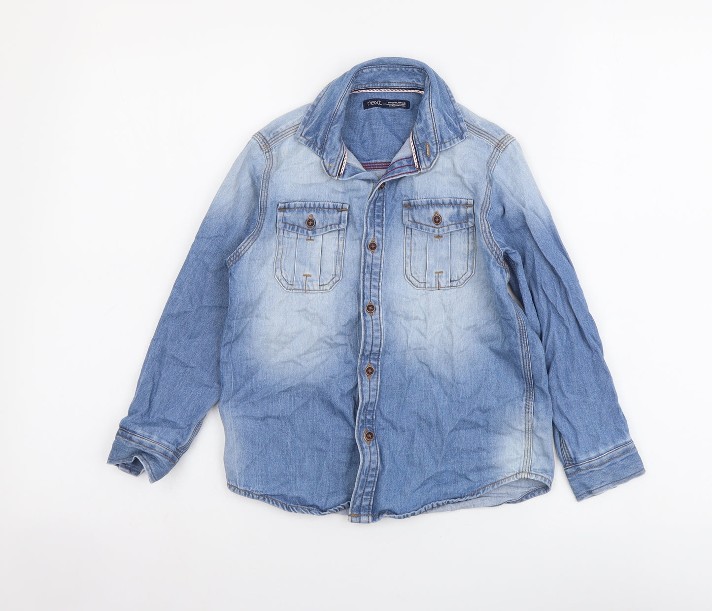 NEXT Girls Blue Cotton Basic Button-Up Size 6 Years Collared Button