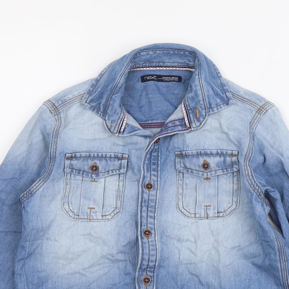 NEXT Girls Blue Cotton Basic Button-Up Size 6 Years Collared Button