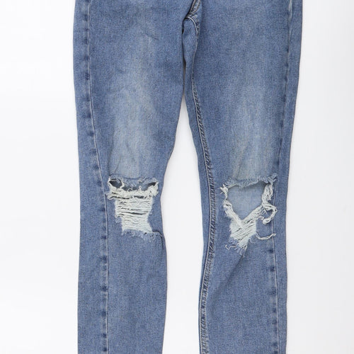 Topshop Womens Blue Cotton Skinny Jeans Size 26 in L32 in Regular Button - Distressed Look