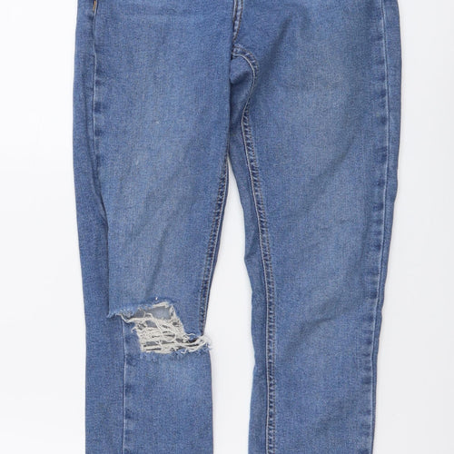 Topshop Womens Blue Cotton Skinny Jeans Size 26 in L32 in Regular Button - Distressed Look