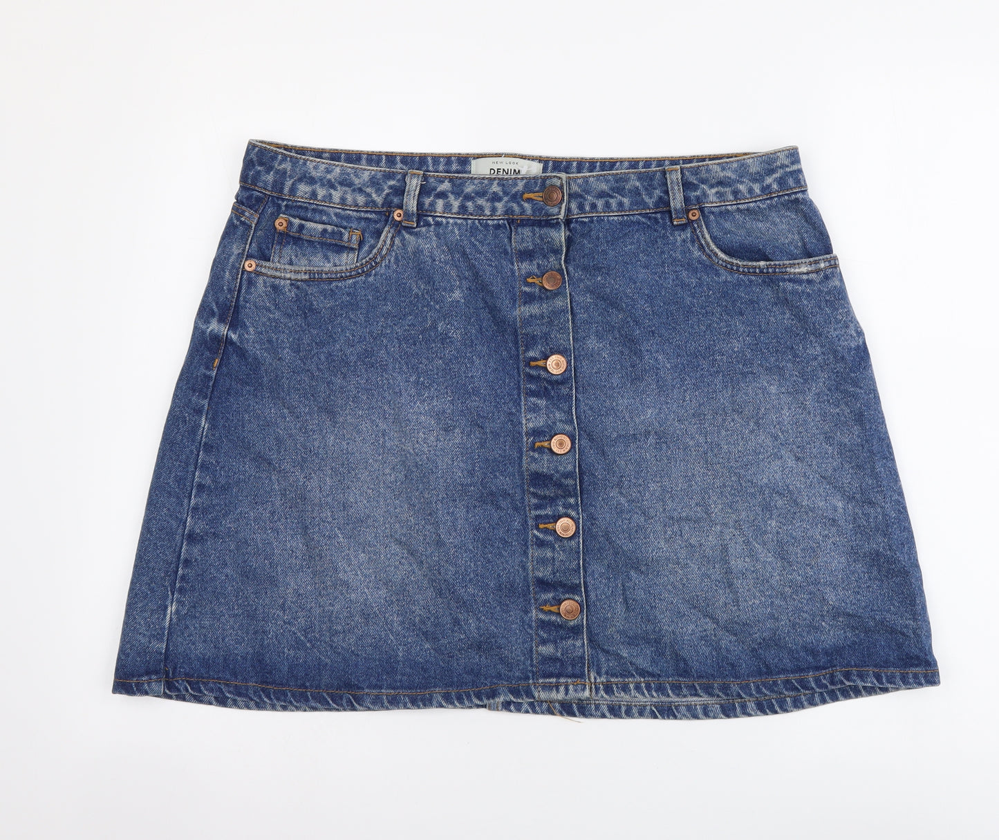 New Look Womens Blue Cotton Mini Skirt Size 16 Button