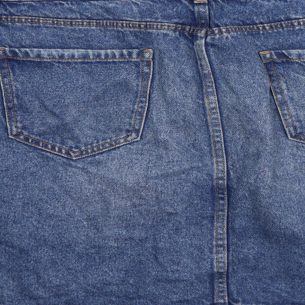 New Look Womens Blue Cotton Mini Skirt Size 16 Button