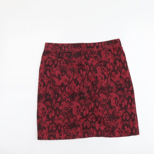 New Look Womens Red Animal Print Cotton Mini Skirt Size 8 Button - Snake Pattern
