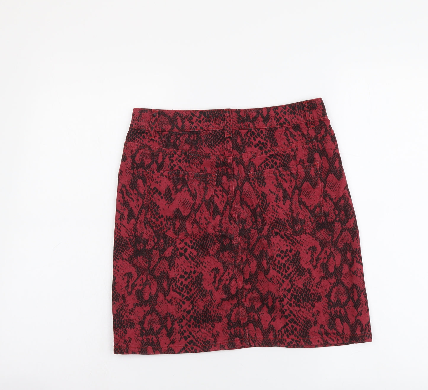 New Look Womens Red Animal Print Cotton Mini Skirt Size 8 Button - Snake Pattern