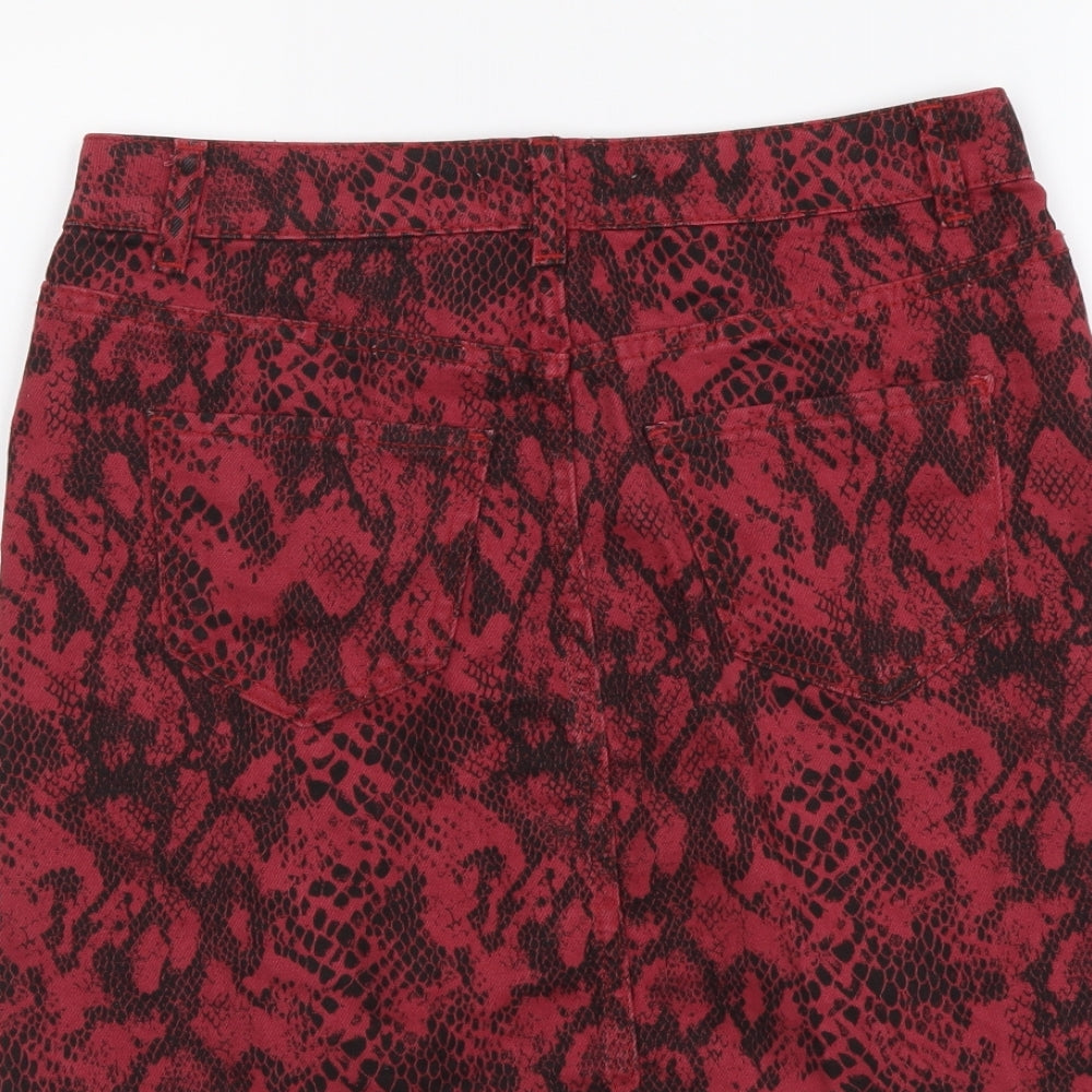 New Look Womens Red Animal Print Cotton Mini Skirt Size 8 Button - Snake Pattern