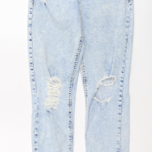 Select Womens Blue Cotton Mom Jeans Size 10 L26 in Regular Button - Distressed Look