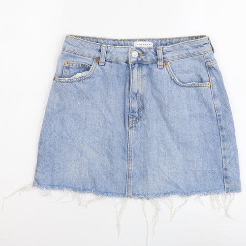 Topshop Womens Blue Cotton Maxi Skirt Size 10 Button