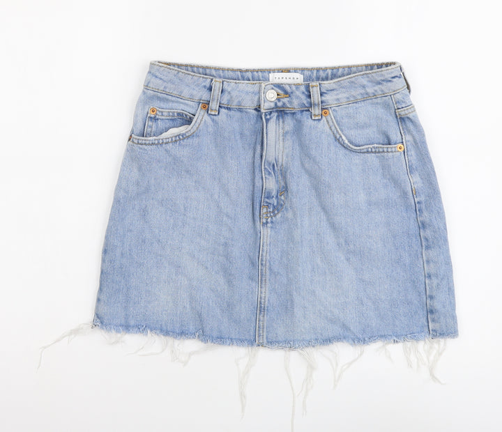 Topshop Womens Blue Cotton Maxi Skirt Size 10 Button