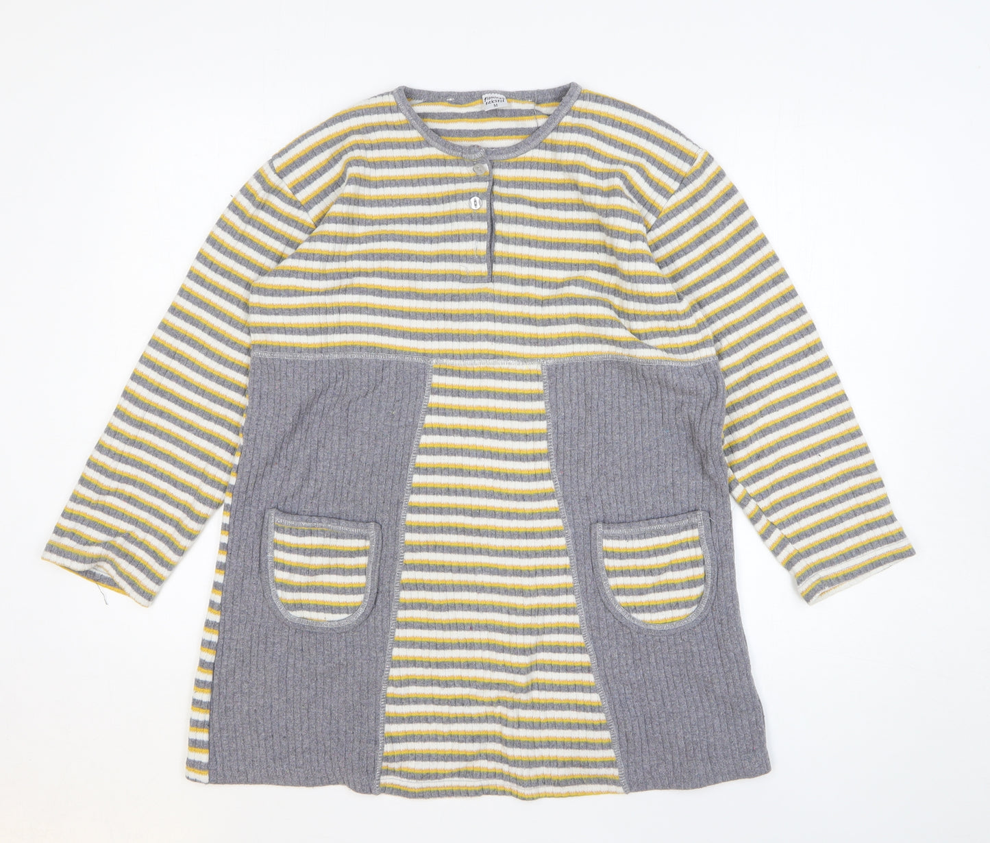 Flamingo Womens Yellow Striped 100% Cotton Basic T-Shirt Size M Round Neck