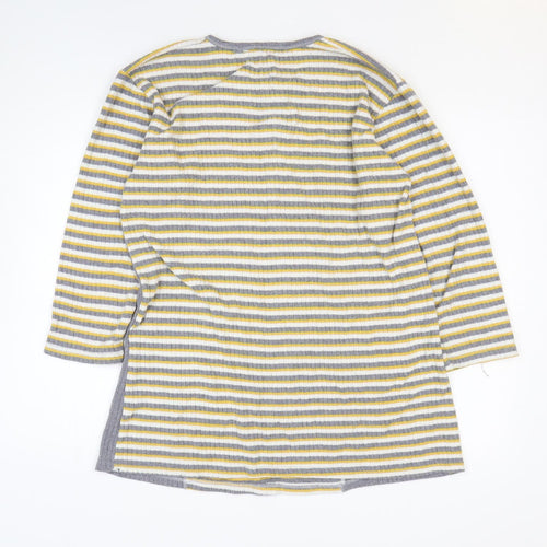 Flamingo Womens Yellow Striped 100% Cotton Basic T-Shirt Size M Round Neck