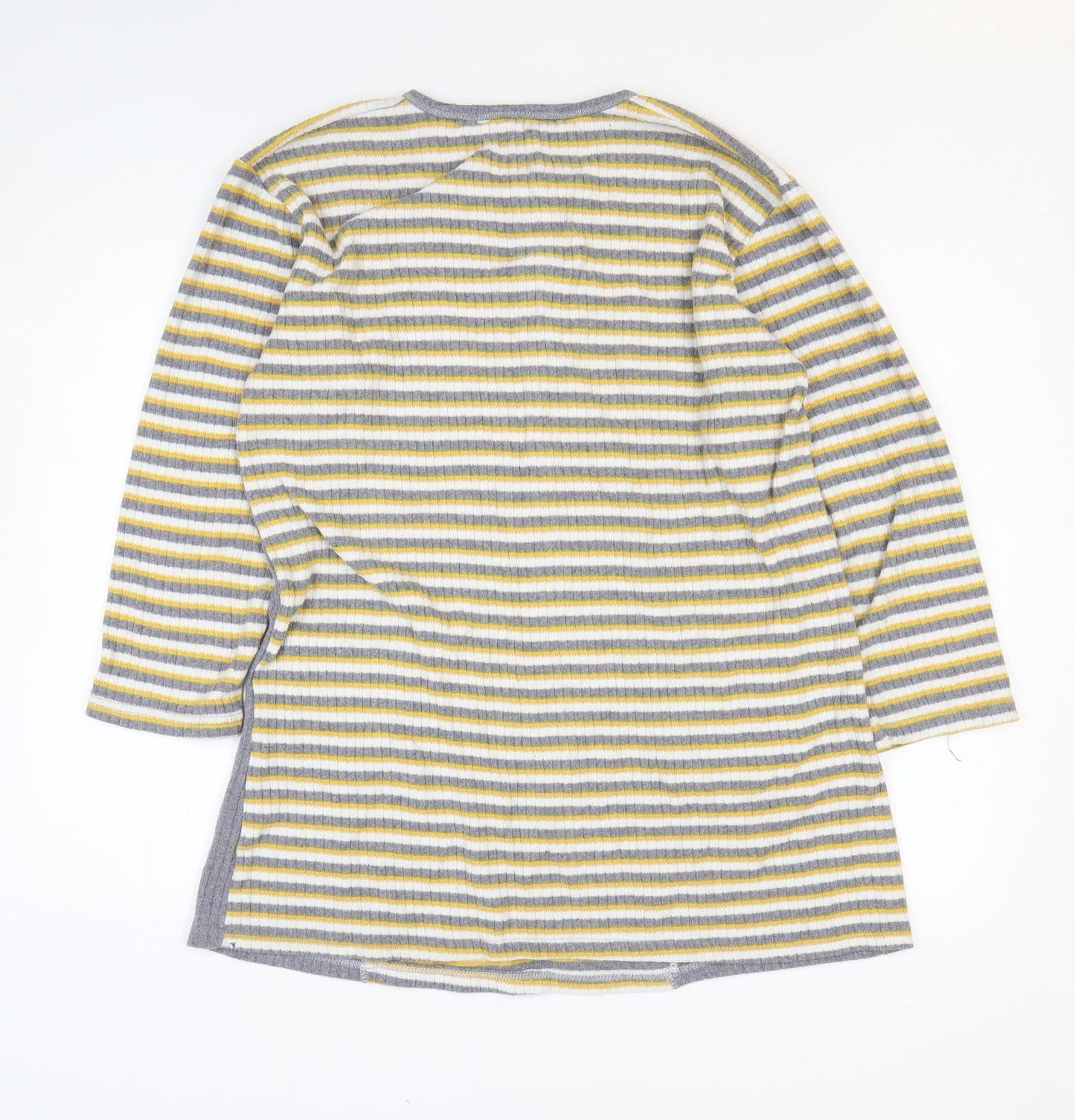 Flamingo Womens Yellow Striped 100% Cotton Basic T-Shirt Size M Round Neck