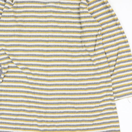 Flamingo Womens Yellow Striped 100% Cotton Basic T-Shirt Size M Round Neck