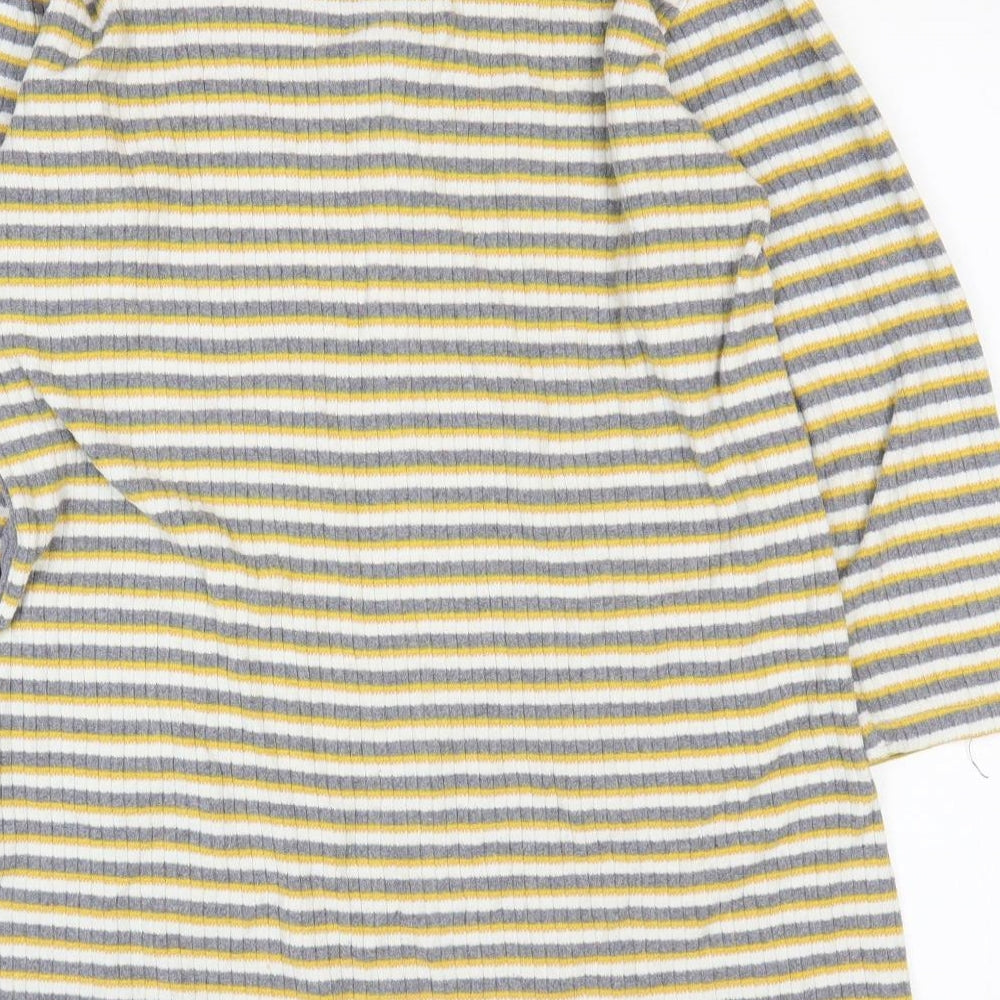 Flamingo Womens Yellow Striped 100% Cotton Basic T-Shirt Size M Round Neck