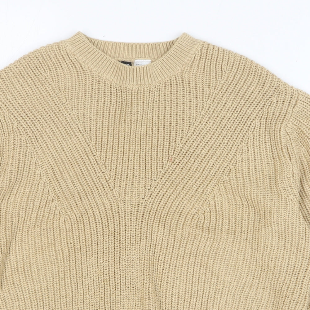 H&M Womens Beige Crew Neck Cotton Pullover Jumper Size S
